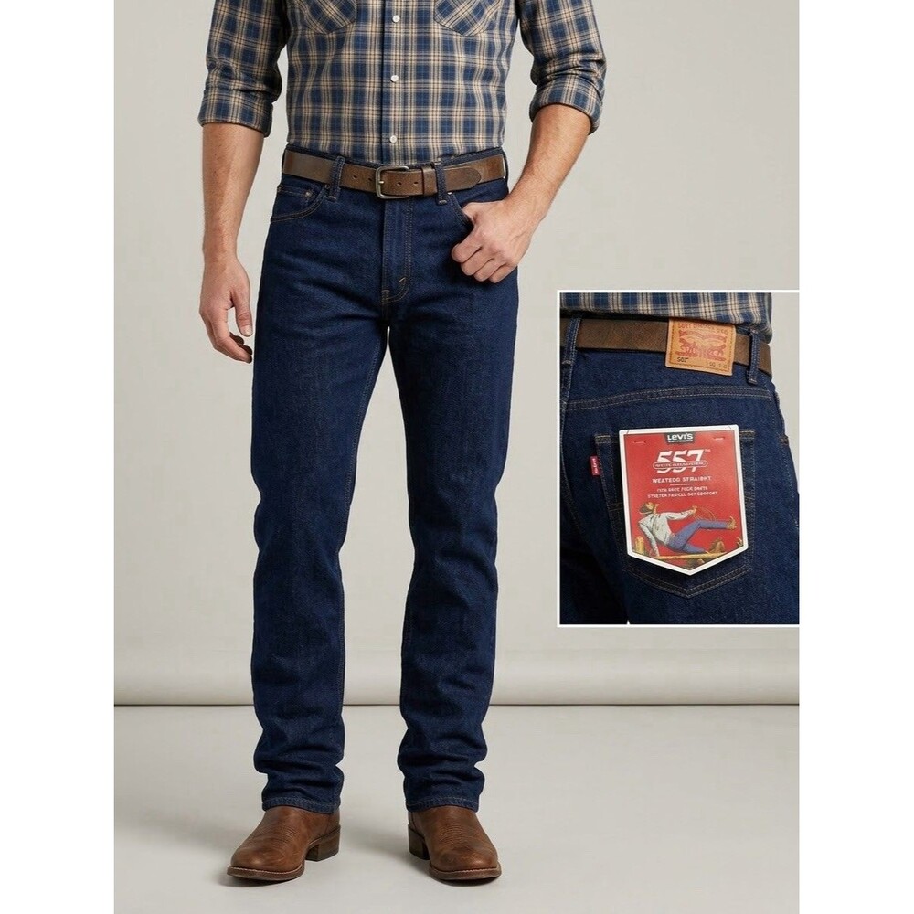 NWT Levis 557 Western Straight Jeans Mens 32x36 Dark Wash Cowboy Bootcut